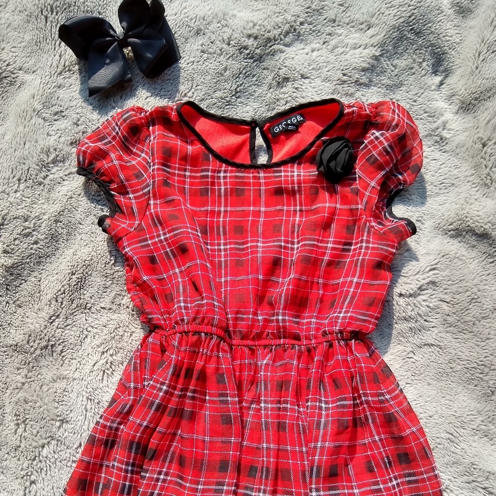 Red, black plaid George skirted shirt girls 6-6x
